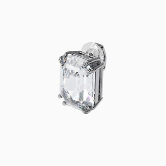 Mesmera clip earring, Single, Octagon cut crystal, White, Rhodium plated